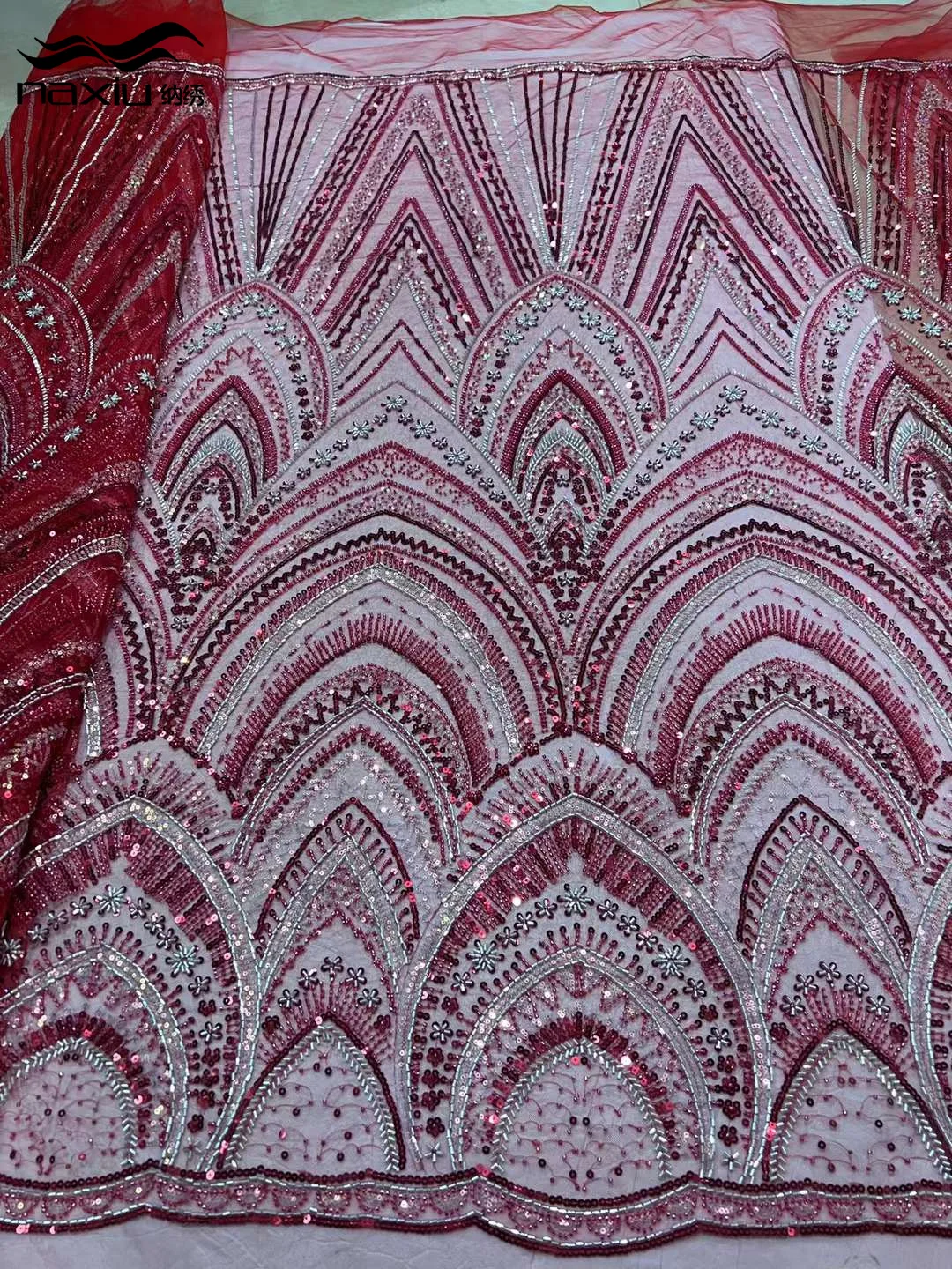 Madison France Высококачественная кружевная ткань ручной работы, расшитая бисером, Нигерийская вышивка 3D бисером с пайетками, сетчатая кружевная ткань для свадебного платья 3