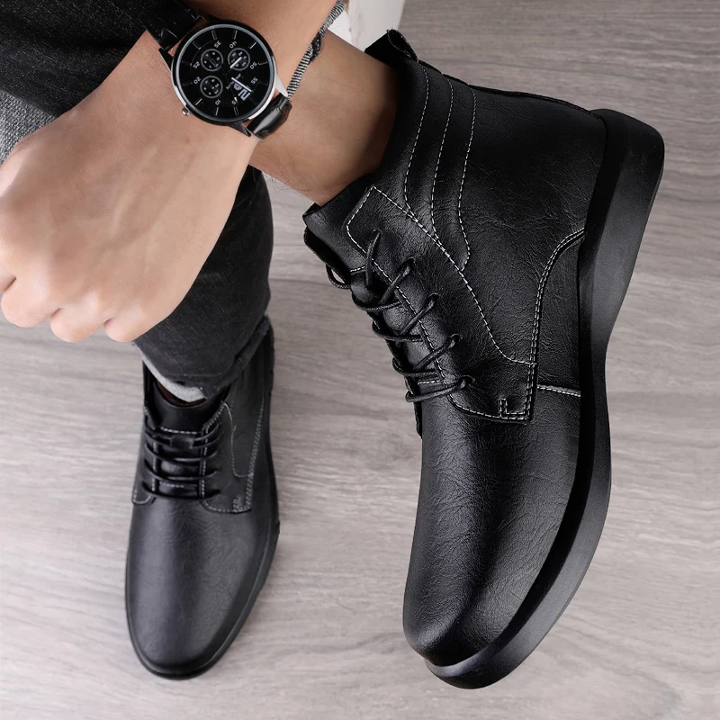 Высококачественные мужские деловые базовые ботинки, удобные мужские ботильоны, повседневные уличные кроссовки из натуральной кожи, мужская теплая зимняя обувь 1