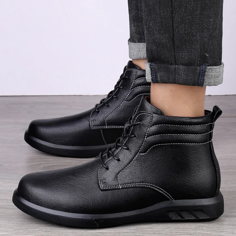 Высококачественные мужские деловые базовые ботинки, удобные мужские ботильоны, повседневные уличные кроссовки из натуральной кожи, мужская теплая зимняя обувь 2