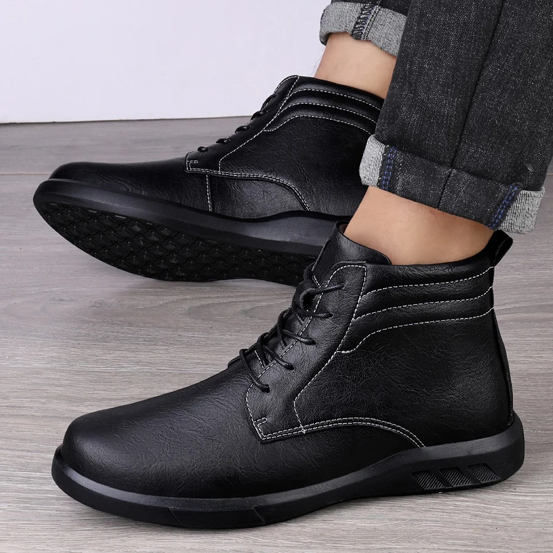 Высококачественные мужские деловые базовые ботинки, удобные мужские ботильоны, повседневные уличные кроссовки из натуральной кожи, мужская теплая зимняя обувь 4