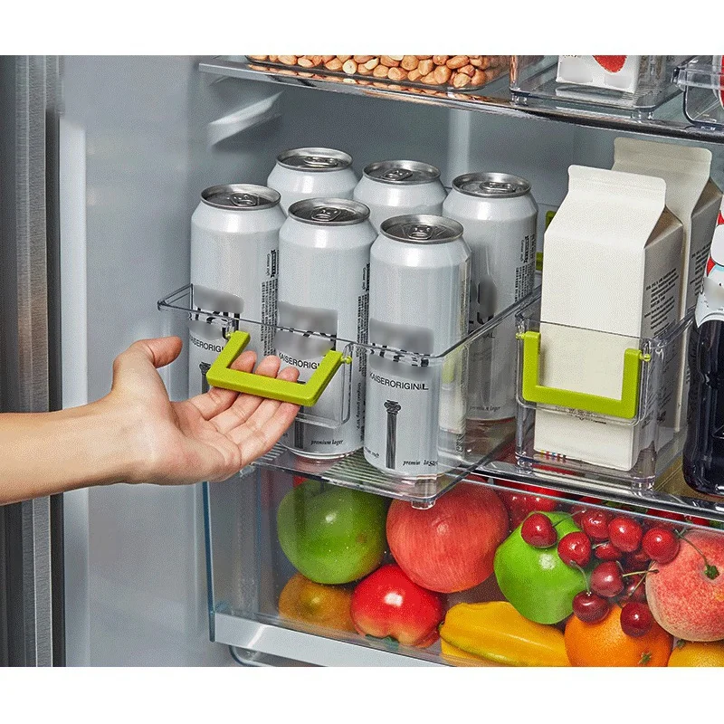 Новый Прозрачный Пластиковый Холодильник, Органайзер для продуктов и напитков, Ящик для хранения фруктов с ручкой, Для кухонной кладовой 3