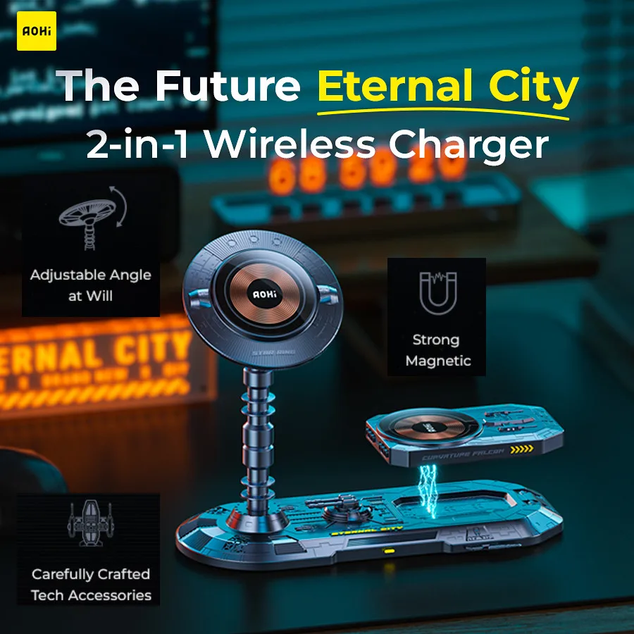 Беспроводное зарядное устройство и блок питания Aohi Future Eternal City 2 В 1, сделанное своими руками Прозрачное магнитное зарядное устройство Magsafe для смартфона в подарок мальчику 1