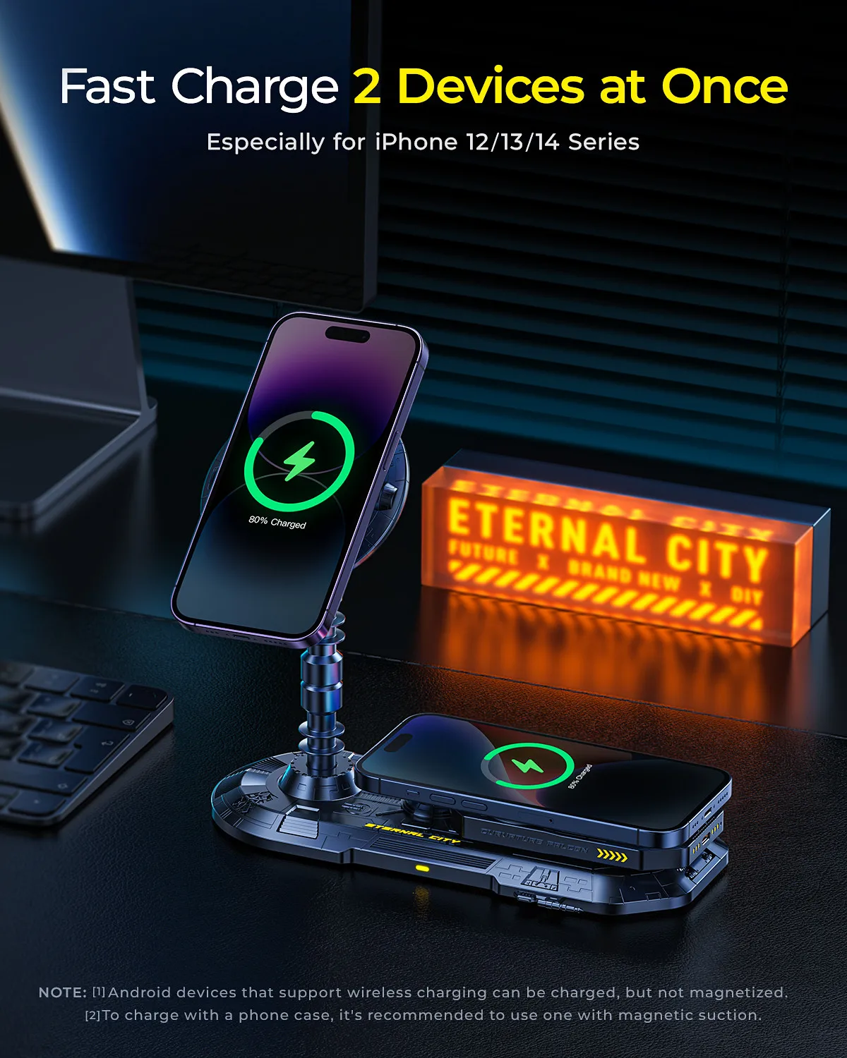 Беспроводное зарядное устройство и блок питания Aohi Future Eternal City 2 В 1, сделанное своими руками Прозрачное магнитное зарядное устройство Magsafe для смартфона в подарок мальчику 3