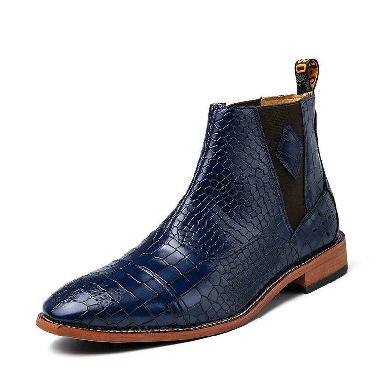 Роскошные Классические мужские кожаные ботинки Челси с высоким берцем Банкетные модельные туфли Формальные Короткие Синие 5