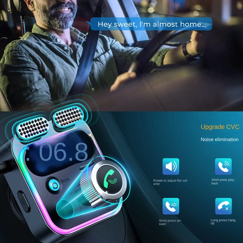 Передатчик-приемник Bluetooth 48 Вт, двухпортовое автомобильное быстрое зарядное устройство, многорежимное подключение, автомобильный адаптер для всех автомобилей 2