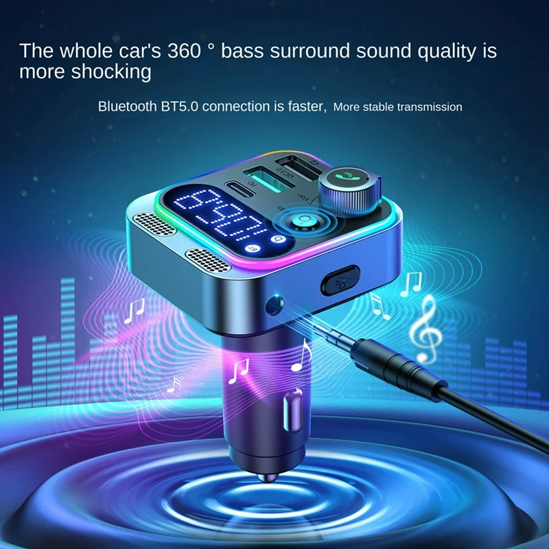 Передатчик-приемник Bluetooth 48 Вт, двухпортовое автомобильное быстрое зарядное устройство, многорежимное подключение, автомобильный адаптер для всех автомобилей 4