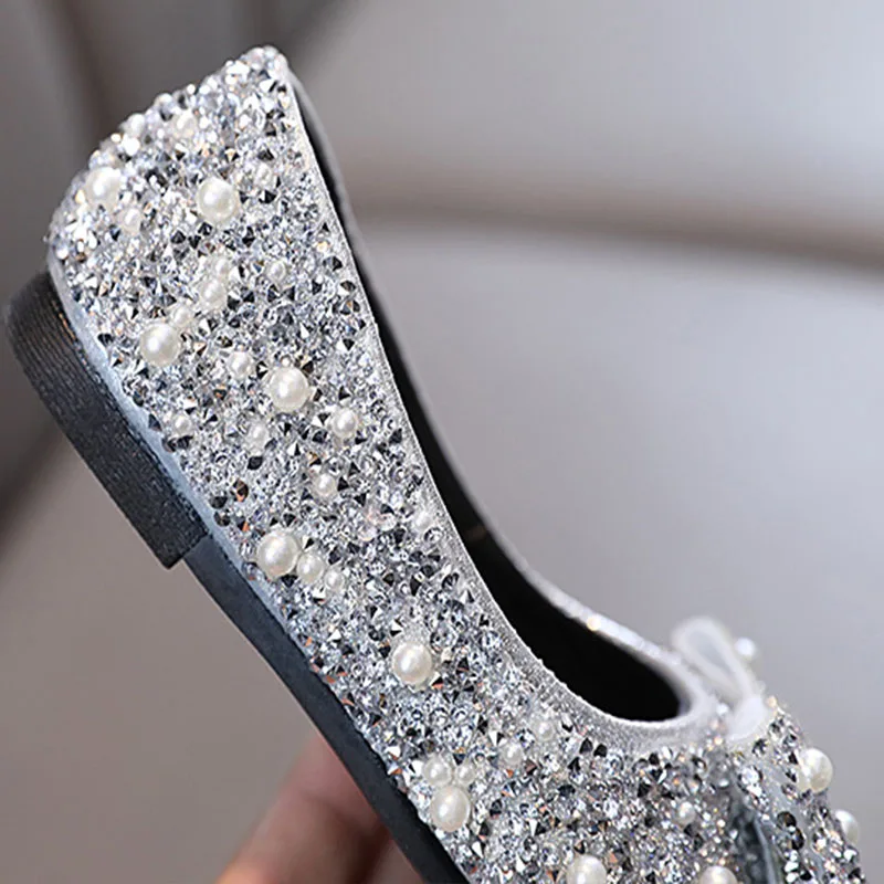 Весна Осень Кожаные туфли для девочек Принцесса Со стразами и бантом Дизайнерская обувь для подиума Детская Модная Свадебная обувь G06143 4