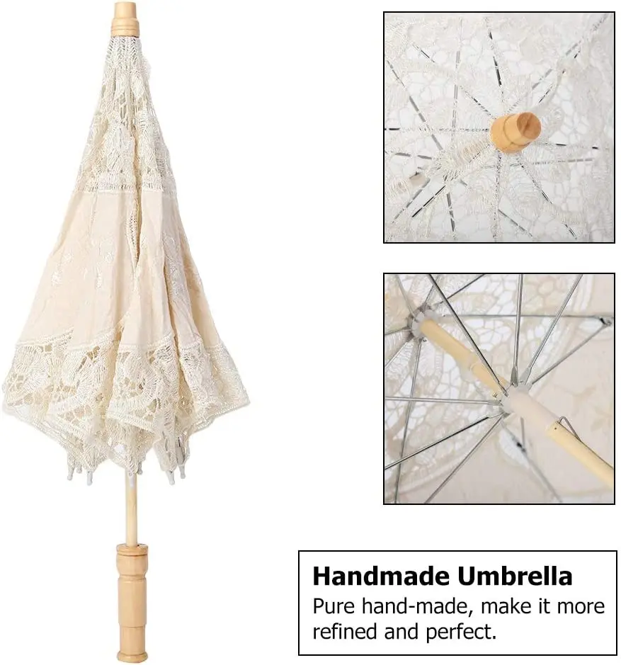 Свадебный зонтик для невесты, хлопковый кружевной зонтик, Цветочный зонтик ручной работы для украшения, Фото Чаепитие 4