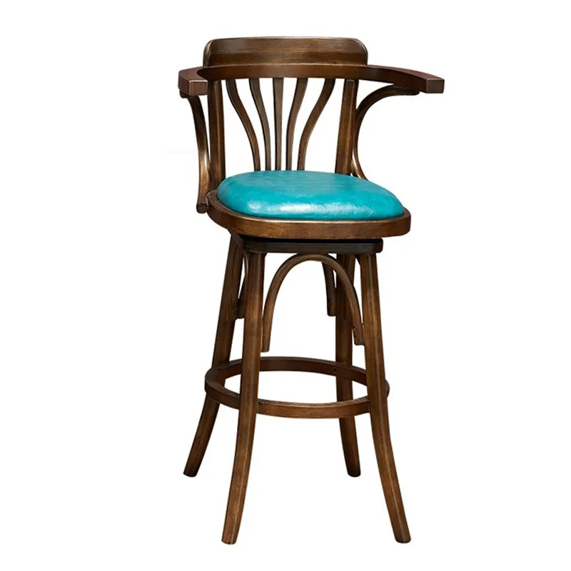 Барные стулья из массива дерева в американском стиле Home Cafe Высокие барные стулья Креативный ресторан Прозрачный бар Вращающиеся кресла Барная мебель 1