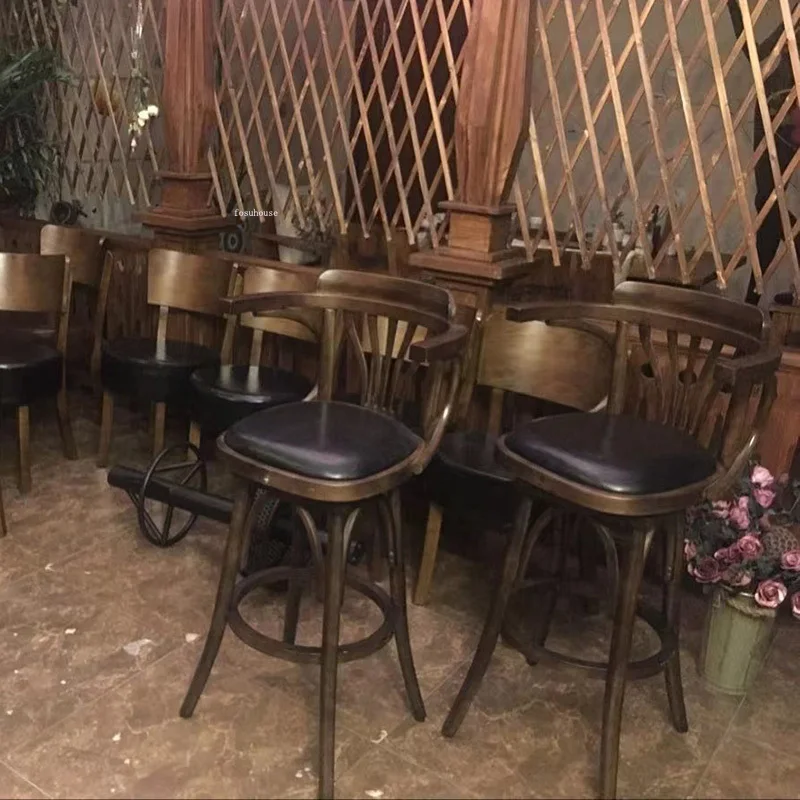 Барные стулья из массива дерева в американском стиле Home Cafe Высокие барные стулья Креативный ресторан Прозрачный бар Вращающиеся кресла Барная мебель 5