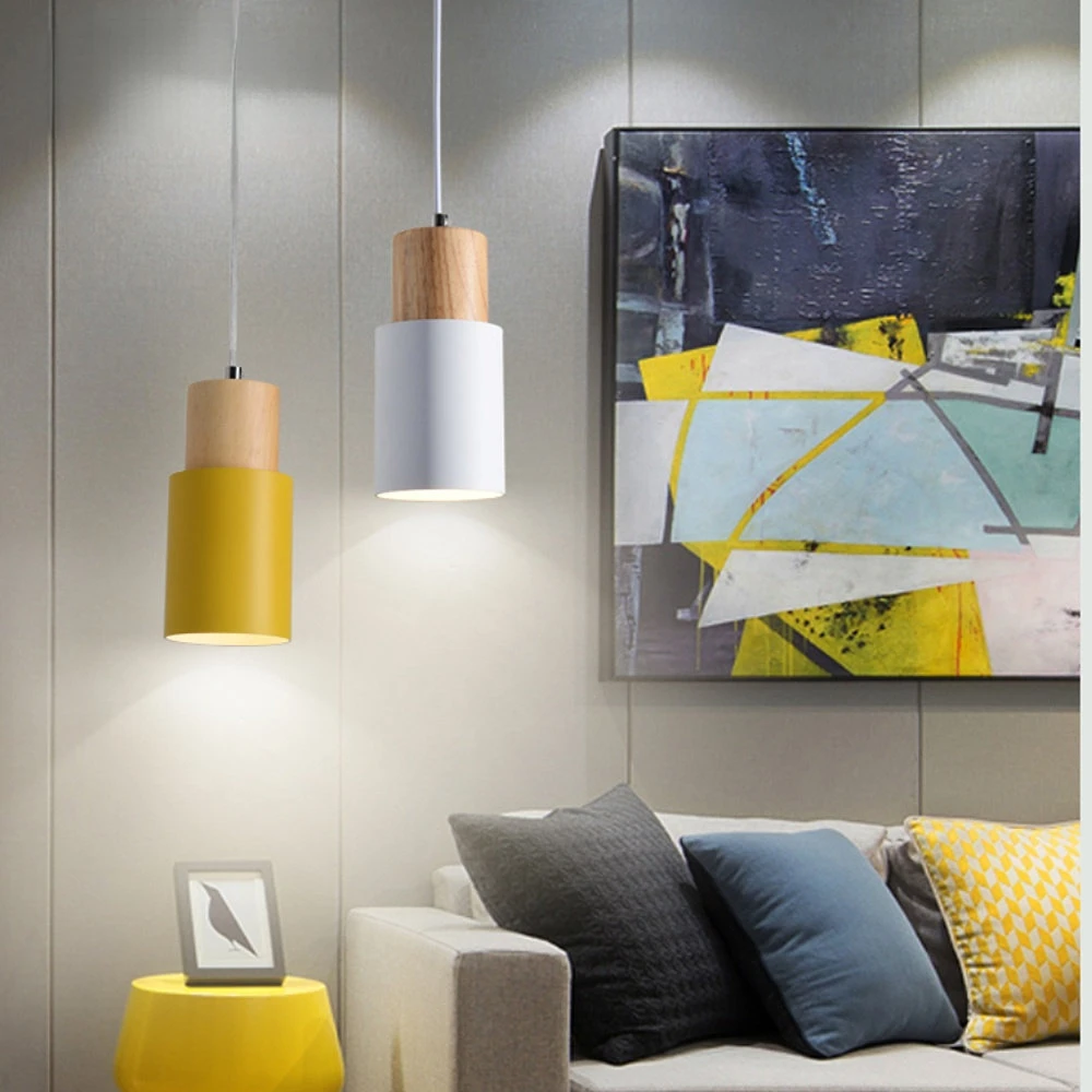Современный подвесной светильник с деревянным алюминиевым абажуром, подходящий для внутреннего освещения бара, украшения мансарды, Скандинавской люстры E27 1