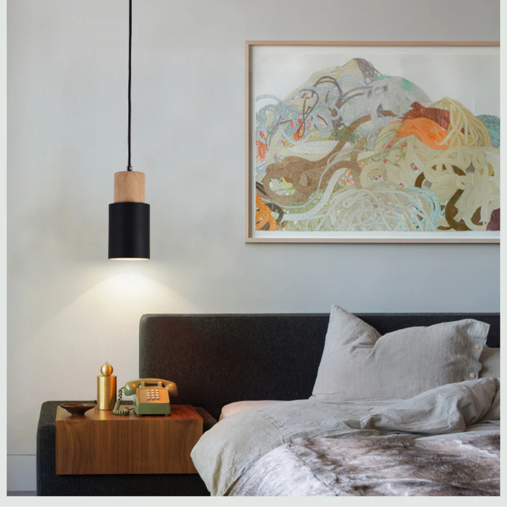 Современный подвесной светильник с деревянным алюминиевым абажуром, подходящий для внутреннего освещения бара, украшения мансарды, Скандинавской люстры E27 3