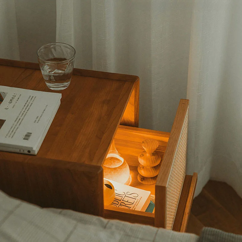 Шкаф для хранения Простой японской прикроватной тумбы Креативный столик из ротанга с однослойным выдвижным ящиком Мебель для спальни Универсальная сцена 3