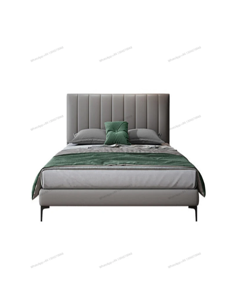 Скандинавская кожаная двуспальная итальянская мягкая кровать Современный простой массив дерева небольшой блок главная спальня свадебная кровать сетка для хранения красная кровать 5