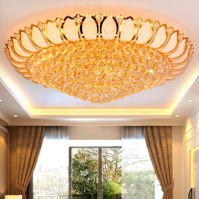 Потолочный светильник с кристаллами золотого лотоса в европейском стиле, круглая атмосферная лампа для гостиной, светодиодное подвесное освещение для спальни. 4