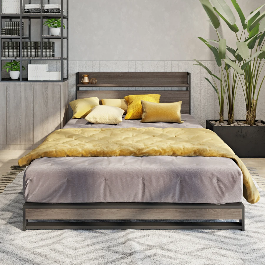 Современный дизайн в стиле минимализм, кровать на платформе со встроенной розеткой, прочная конструкция, быстрая сборка, удобная для спальни 1