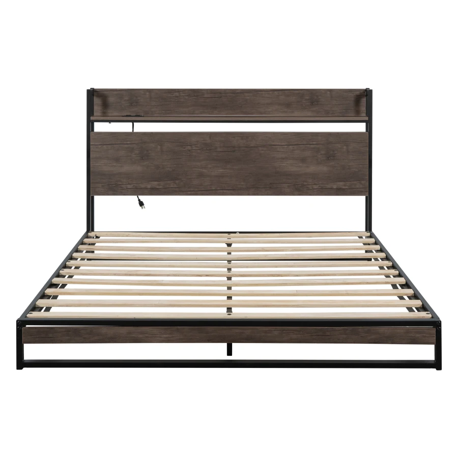 Современный дизайн в стиле минимализм, кровать на платформе со встроенной розеткой, прочная конструкция, быстрая сборка, удобная для спальни 2