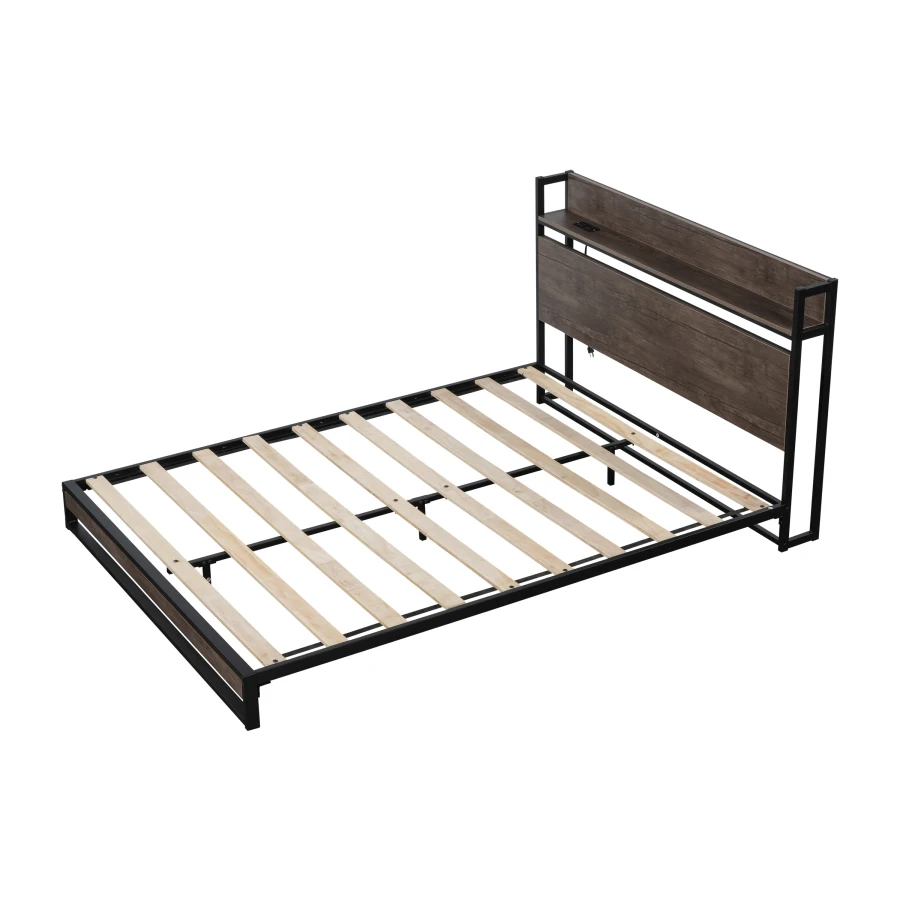 Современный дизайн в стиле минимализм, кровать на платформе со встроенной розеткой, прочная конструкция, быстрая сборка, удобная для спальни 3
