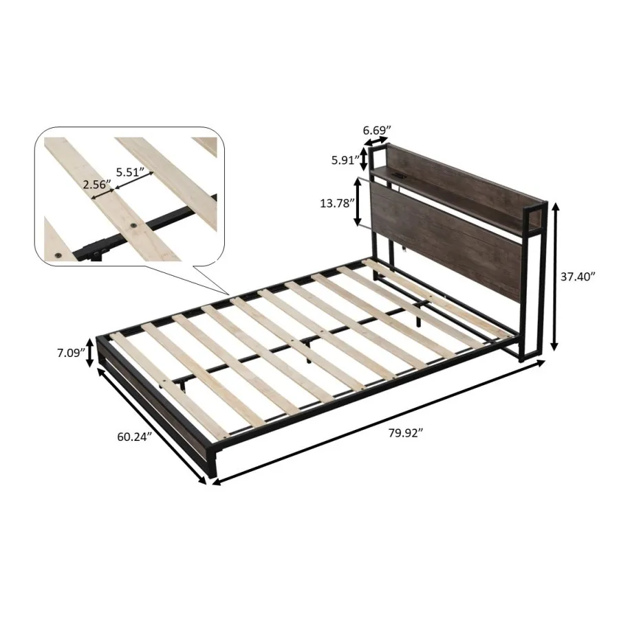 Современный дизайн в стиле минимализм, кровать на платформе со встроенной розеткой, прочная конструкция, быстрая сборка, удобная для спальни 5