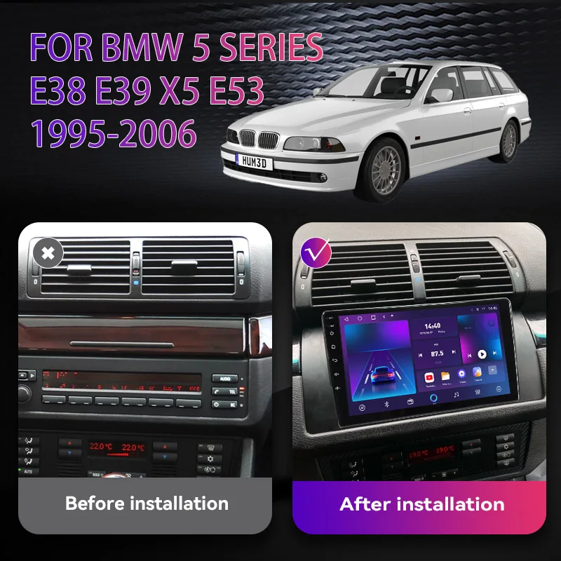 QSZN Автомагнитола Android 12 для BMW 5 серии E38 E39 X5 E53 1995-2006 Мультимедийный видеоплеер Навигация GPS 4G WiFi Аудио 2