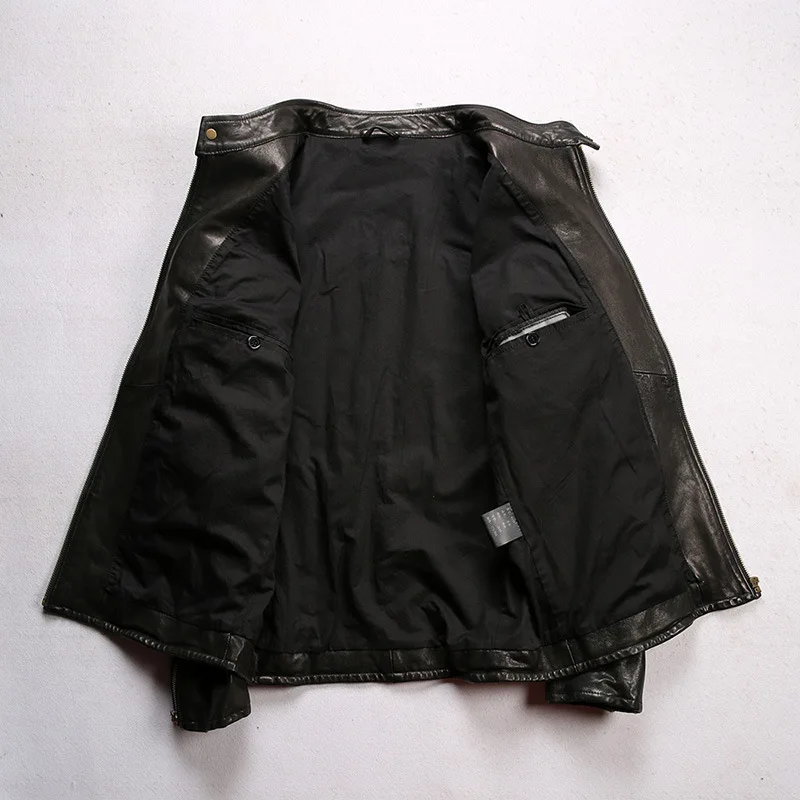 Мужская кожаная куртка из натуральной овчины, мотоциклетное пальто Amikaki в японском стиле в стиле ретро, верхняя одежда для мотобайкеров, винтажные топы 1
