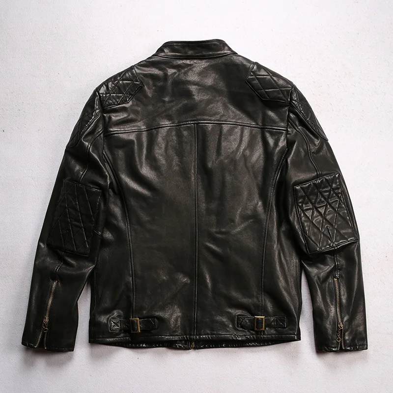 Мужская кожаная куртка из натуральной овчины, мотоциклетное пальто Amikaki в японском стиле в стиле ретро, верхняя одежда для мотобайкеров, винтажные топы 2