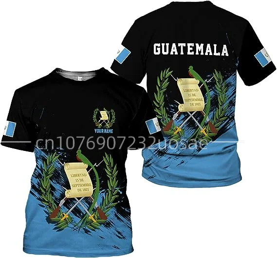 Новое пользовательское название Футболки с флагом Гватемалы, Летний повседневный пуловер, Мужские модные Свободные футболки, Топы с короткими рукавами для мальчиков Оверсайз 1