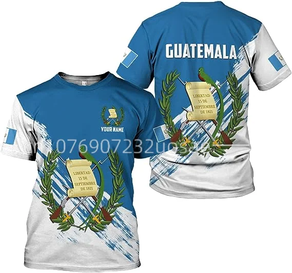 Новое пользовательское название Футболки с флагом Гватемалы, Летний повседневный пуловер, Мужские модные Свободные футболки, Топы с короткими рукавами для мальчиков Оверсайз 2