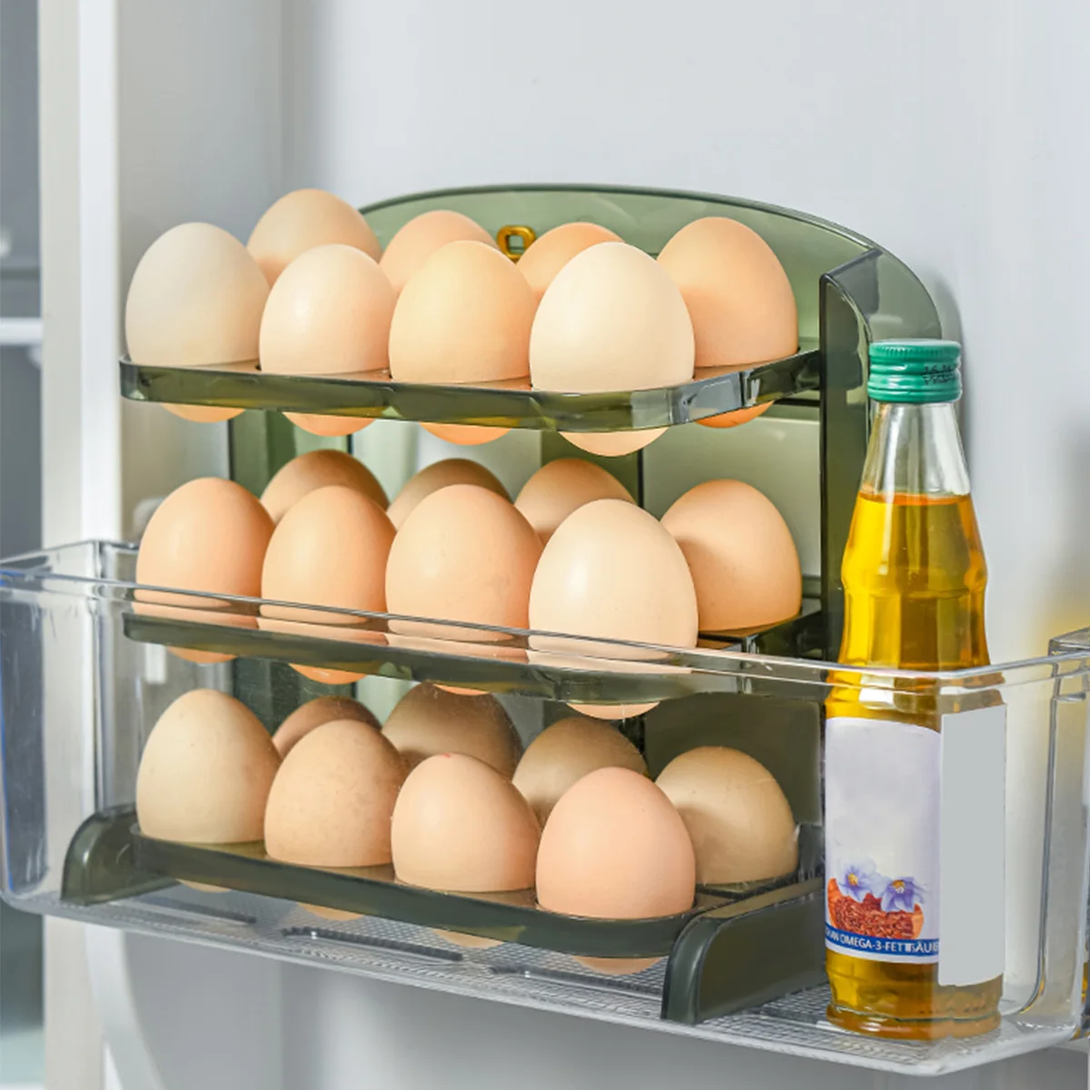 Откидной держатель для яиц для холодильника, 3-слойный, 24 сетки, откидной ящик для яиц, Складной контейнер для яиц большой емкости, многоразовое хранение яиц 2