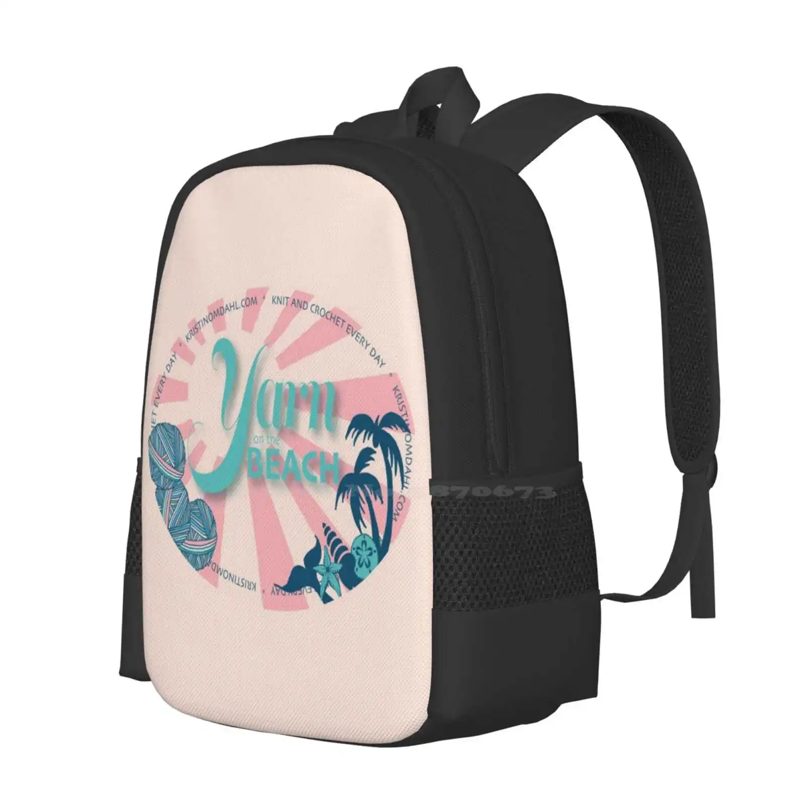 Пряжа на пляже 3D принт Дизайн Рюкзак Студенческая сумка Вязание крючком Шарики из пряжи Кристин Омдал 1