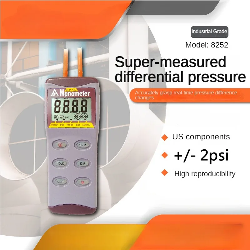 AZ8252 Цифровой высокоточный электронный манометр Цифровой измеритель перепада давления тестер 2Psi AZ-8252 0