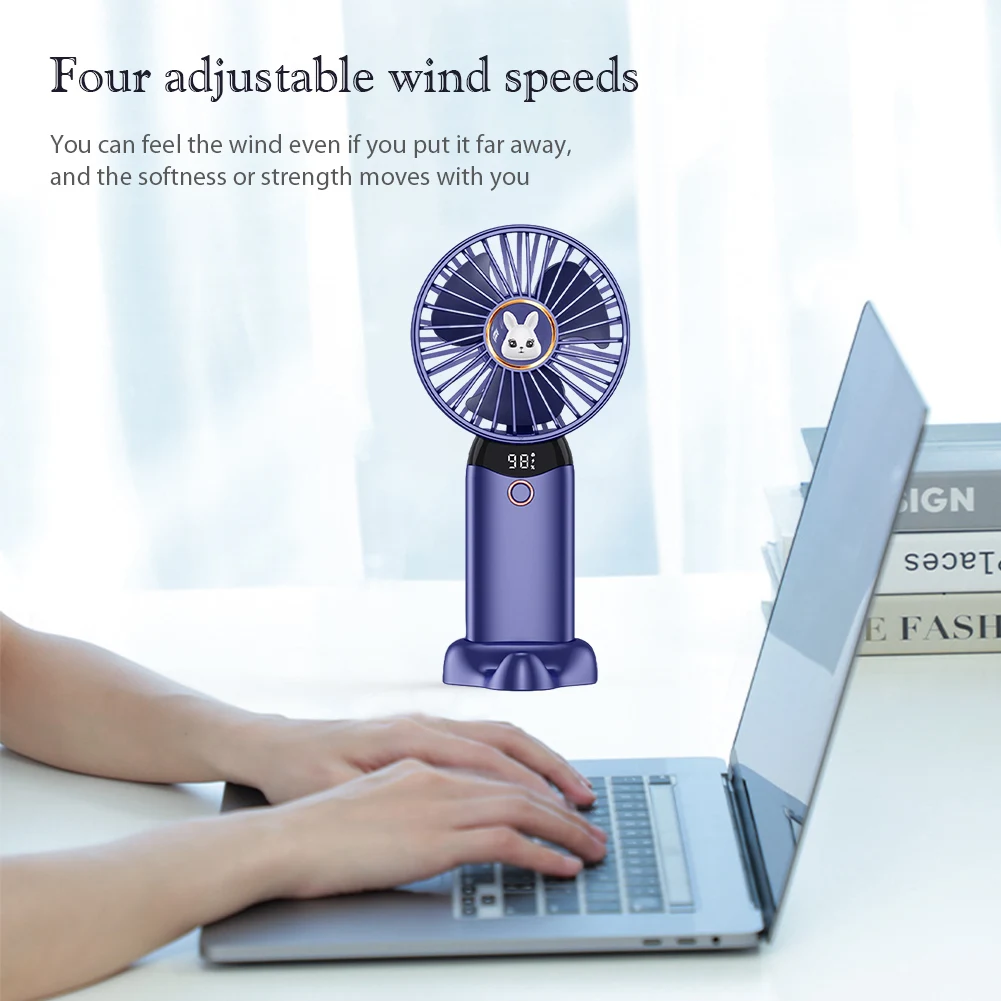 Охлаждающий электрический вентилятор, 4-скоростной ручной вентилятор, USB-аккумуляторный настольный вентилятор, экран дисплея, цифровой охлаждающий вентилятор для путешествий, офиса на открытом воздухе 1