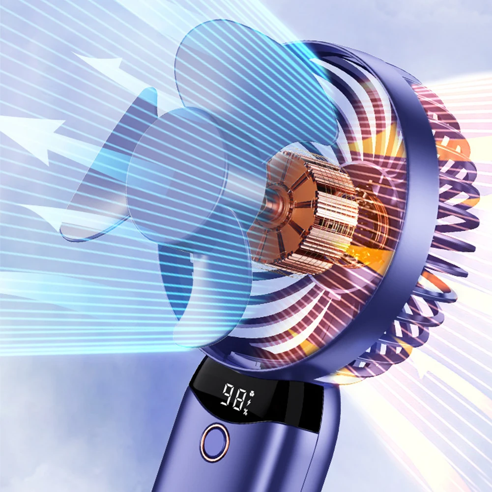 Охлаждающий электрический вентилятор, 4-скоростной ручной вентилятор, USB-аккумуляторный настольный вентилятор, экран дисплея, цифровой охлаждающий вентилятор для путешествий, офиса на открытом воздухе 4