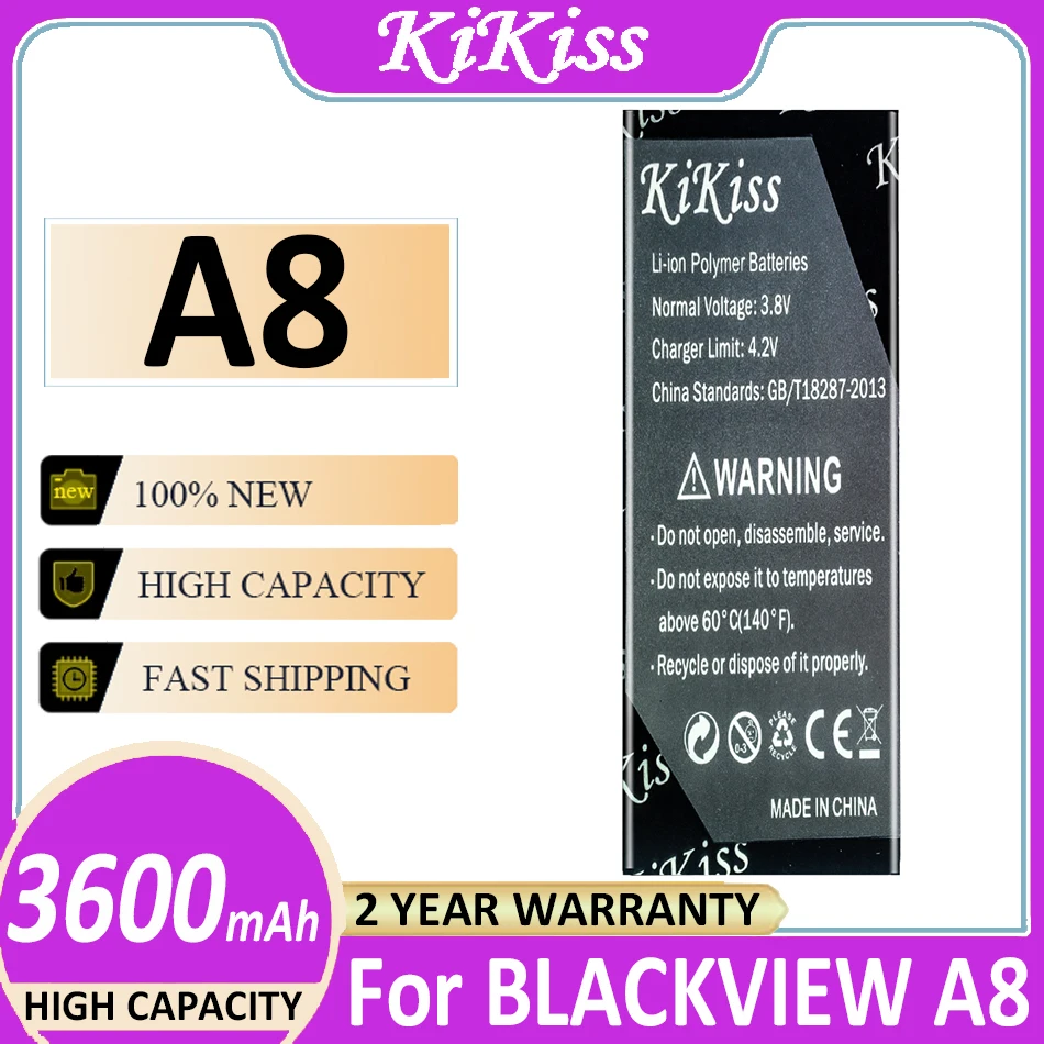 Аккумулятор KiKiss A8 для Blackview A8 Black View 3600 мАч для замены мобильного телефона большой емкости Bateria Литий-полимерный 0
