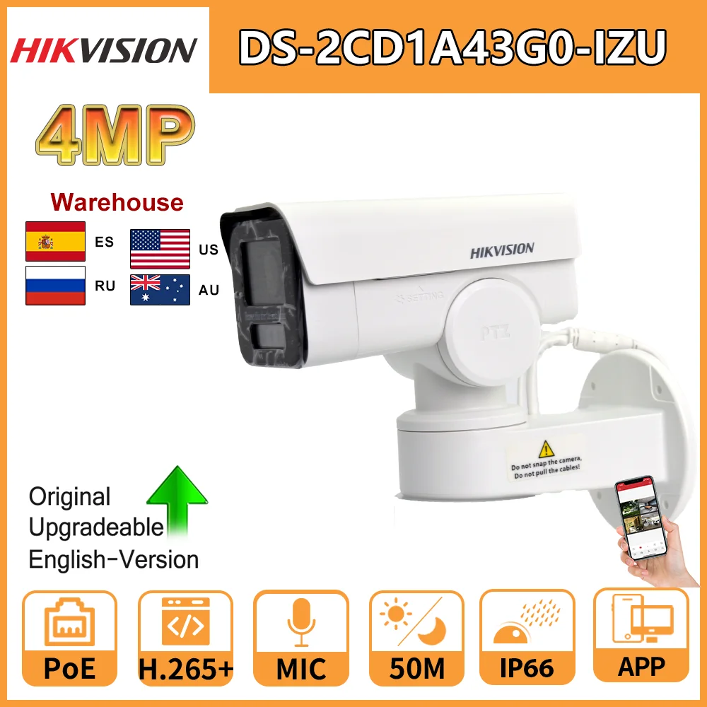 IP-камера Hikvision 4 Мп с переменным фокусным расстоянием PT Bullet Network CameraDS-2CD1A43G0-Моторизованный объектив IZU, Встроенный слот для SD-карты, Встроенный микрофон 0