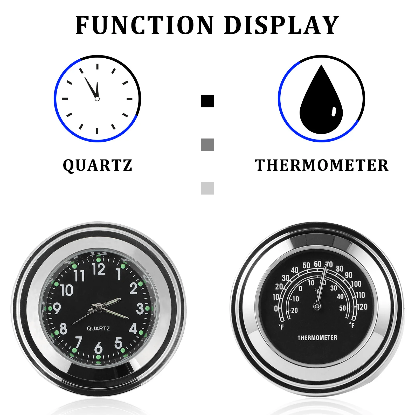 Часы WINOMO с циферблатом на руле мотоцикла 22-25 мм, совместимые с (черный) 2