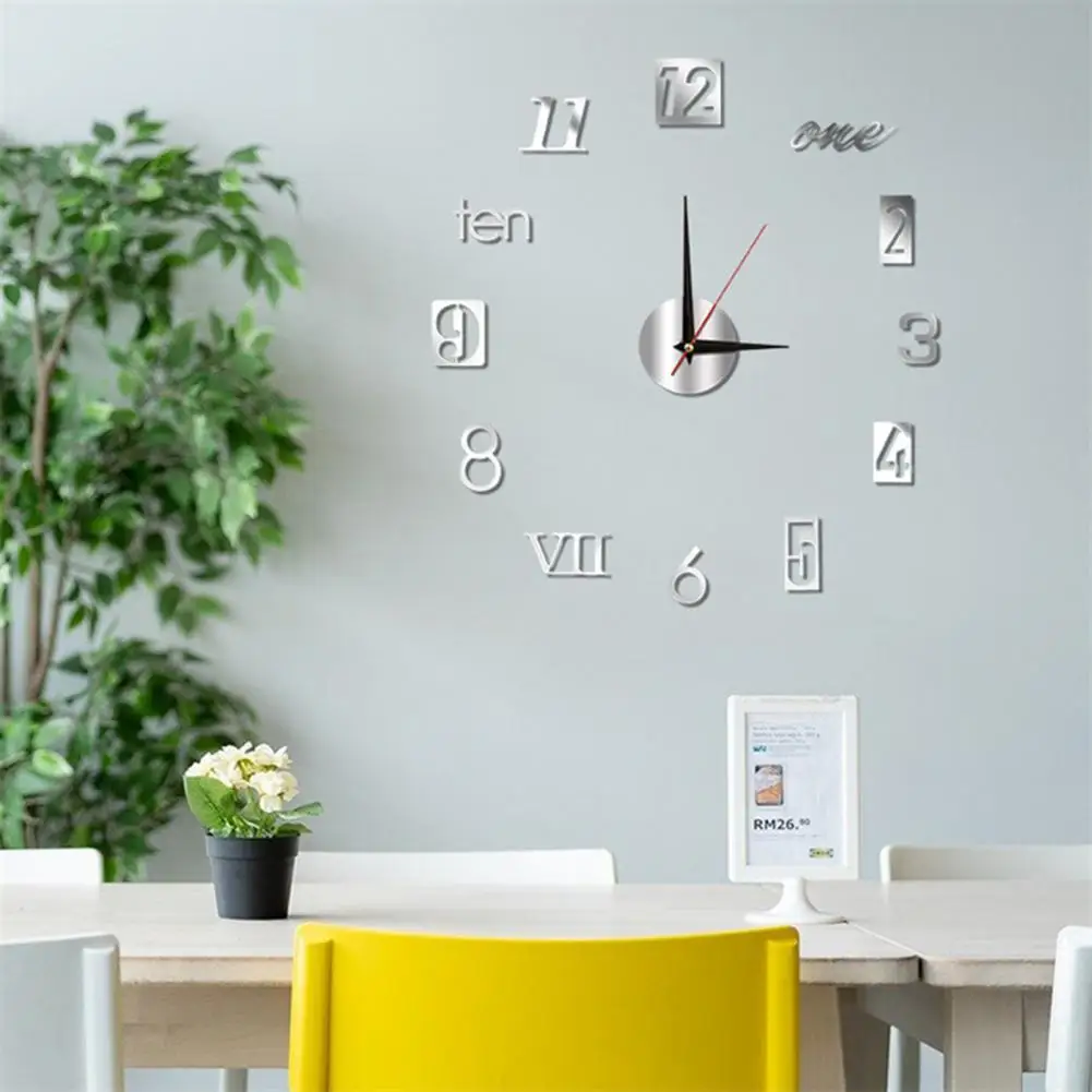 Настенные часы Наклейка Современный Клей Большие Цифры Зеркальный Эффект Художественные Часы Товары Для дома Настенные Часы 3D Настенные Часы 1
