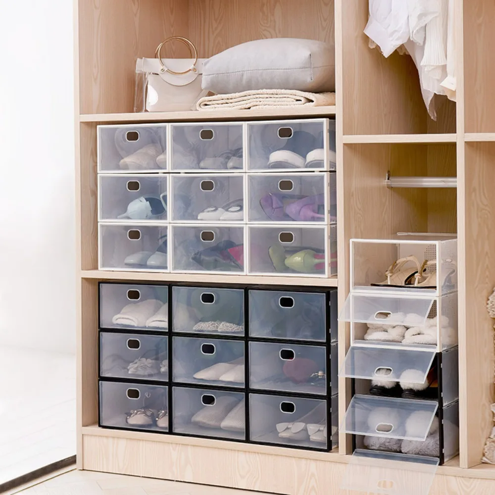 Шкаф для хранения обувных коробок Прозрачный Выдвижной Передний стеллаж для хранения обуви Пластиковый Акриловый прозрачный шкаф Онлайн-дисплей 1