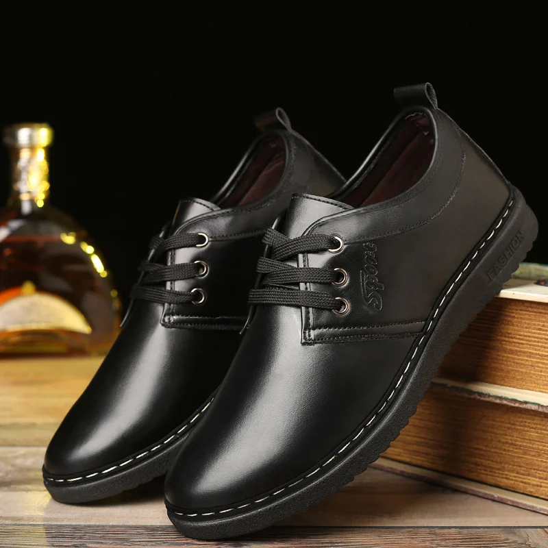 Весенне-летняя мужская повседневная кожаная обувь на шнуровке, коричневая мужская обувь на плоской подошве в английском стиле, Черная повседневная официальная обувь 3