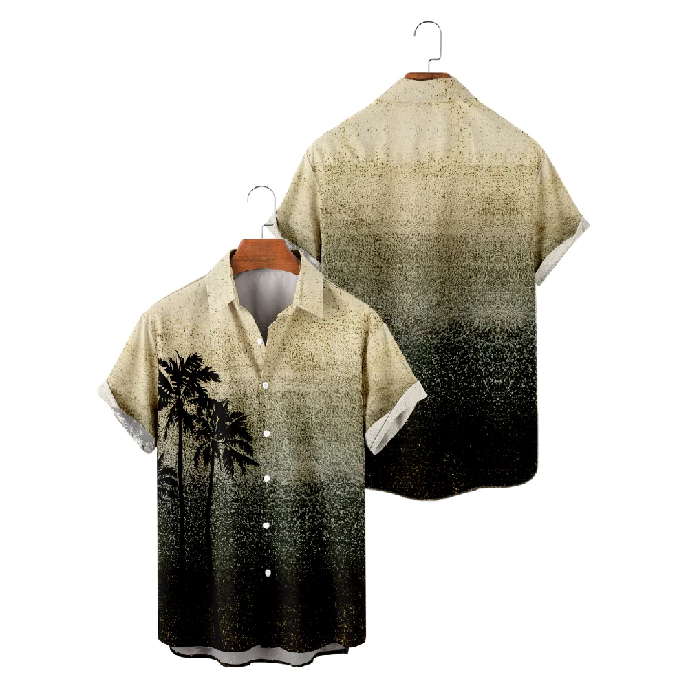 Повседневные рубашки для мужчин с градиентным зернистым дизайном, рубашки с принтом кокосовой пальмы, Летние топы для пляжного отдыха с коротким рукавом, Дышащие 0