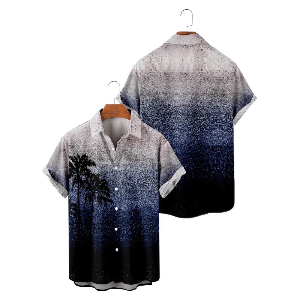 Повседневные рубашки для мужчин с градиентным зернистым дизайном, рубашки с принтом кокосовой пальмы, Летние топы для пляжного отдыха с коротким рукавом, Дышащие 1