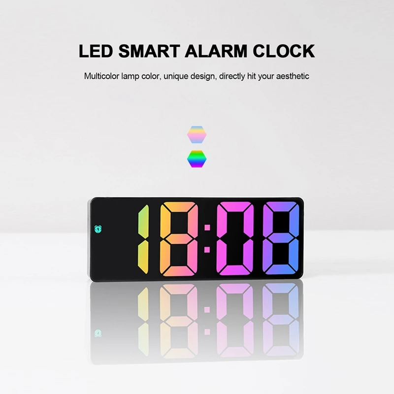 Цветной будильник, Светодиодные часы со светодиодным дисплеем, современные настольные часы для дома (модель Black Shell Black C) 1