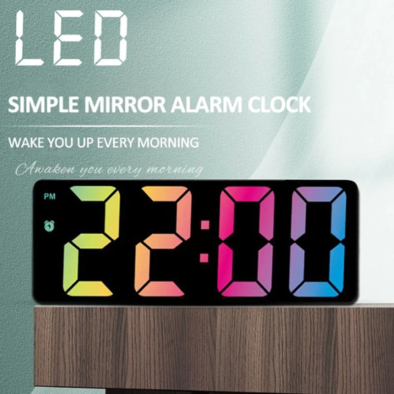 Цветной будильник, Светодиодные часы со светодиодным дисплеем, современные настольные часы для дома (модель Black Shell Black C) 2