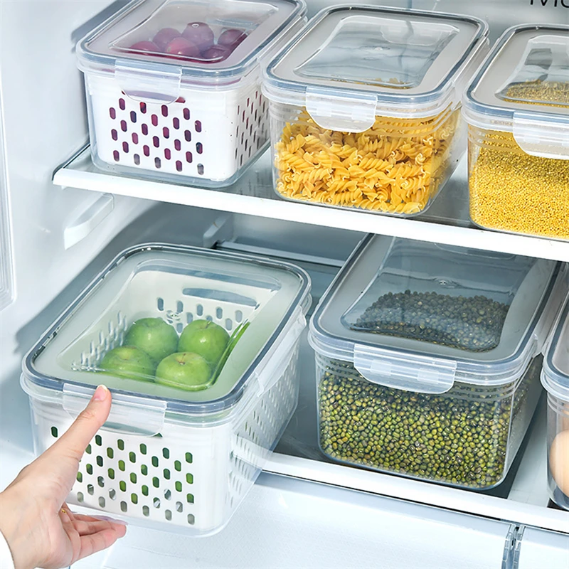 Ящик для хранения в холодильнике, Органайзер для холодильника, Коробки для свежих овощей И фруктов, Сливная корзина, Контейнеры для хранения, Кладовая, Кухонный Органайзер 1