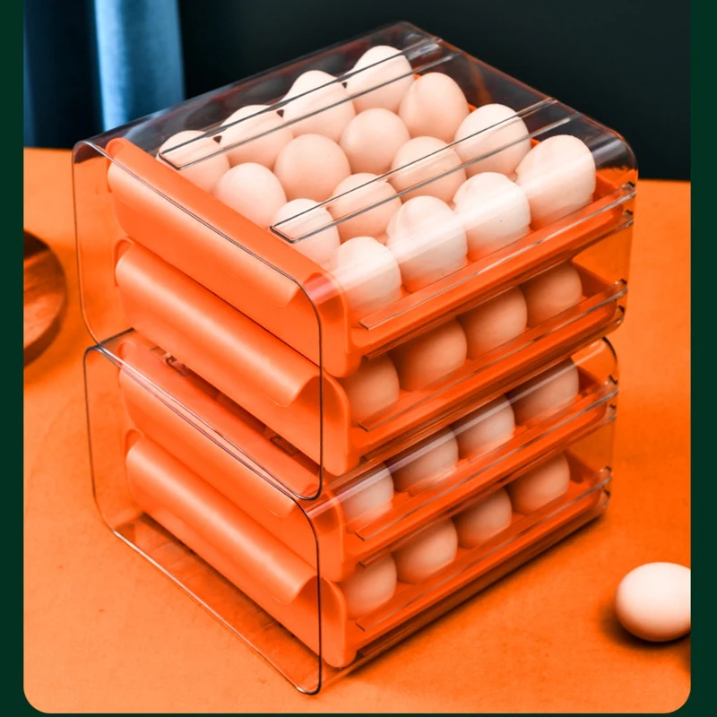 Двухслойная выдвижная коробка для яиц с 32 ячейками для хранения яиц для холодильника, полка для хранения яиц, Экономичный кухонный ящик для хранения яиц 3