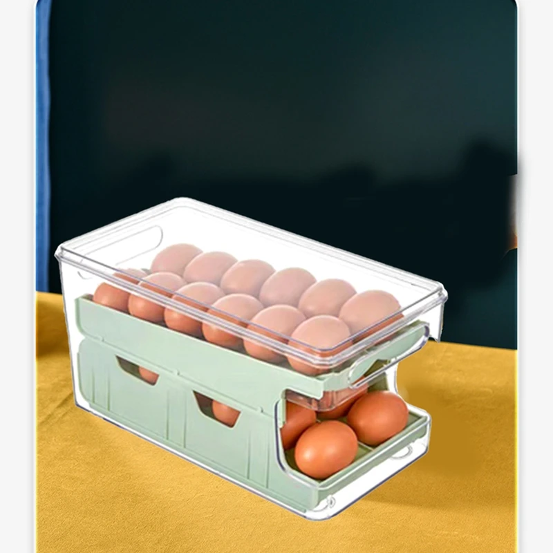 1 Шт Горка Коробка Для Яиц Кухонный Холодильник Прозрачный Ящик Для Хранения Автоматический Яичный Рулет Коробка Для Консервирования Фруктов И Овощей Зеленый 1