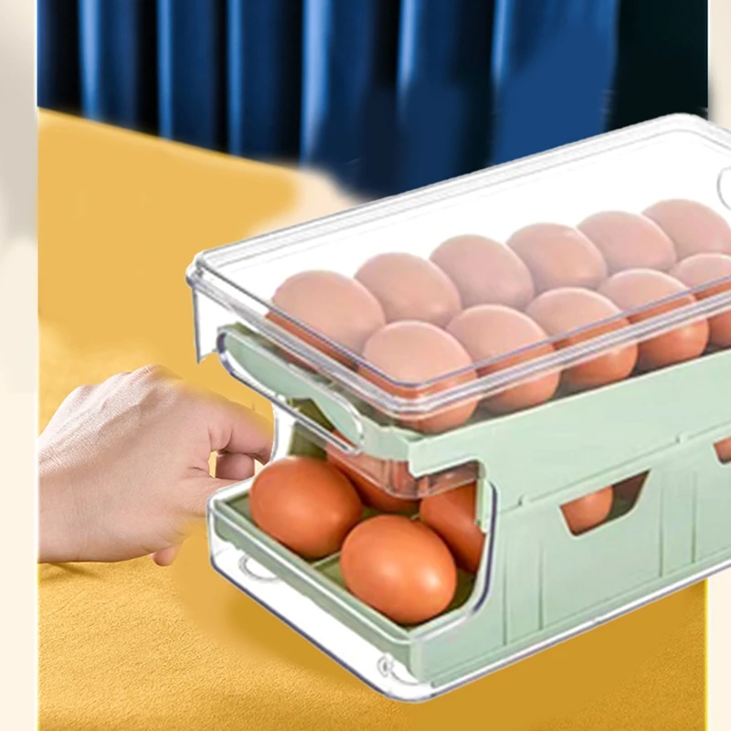 1 Шт Горка Коробка Для Яиц Кухонный Холодильник Прозрачный Ящик Для Хранения Автоматический Яичный Рулет Коробка Для Консервирования Фруктов И Овощей Зеленый 4