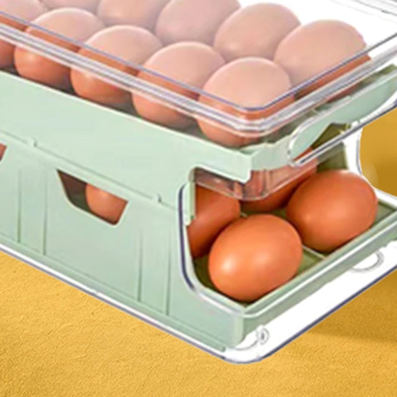 1 Шт Горка Коробка Для Яиц Кухонный Холодильник Прозрачный Ящик Для Хранения Автоматический Яичный Рулет Коробка Для Консервирования Фруктов И Овощей Зеленый 5