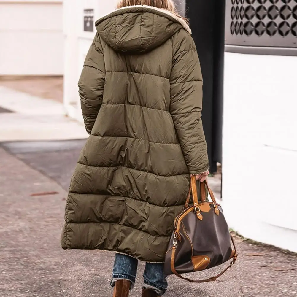 Женская длинная куртка с капюшоном, зимнее сшитое длинное пальто с флисовой подкладкой, двусторонняя одежда, женская модная верхняя одежда на молнии 2