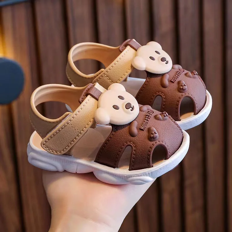 Обувь для мальчиков, детская обувь унисекс, Сандалии для мальчиков, Сандалии для девочек, повседневная детская летняя обувь на плоской подошве с мультяшным медведем, 1 год 2-3 года 0